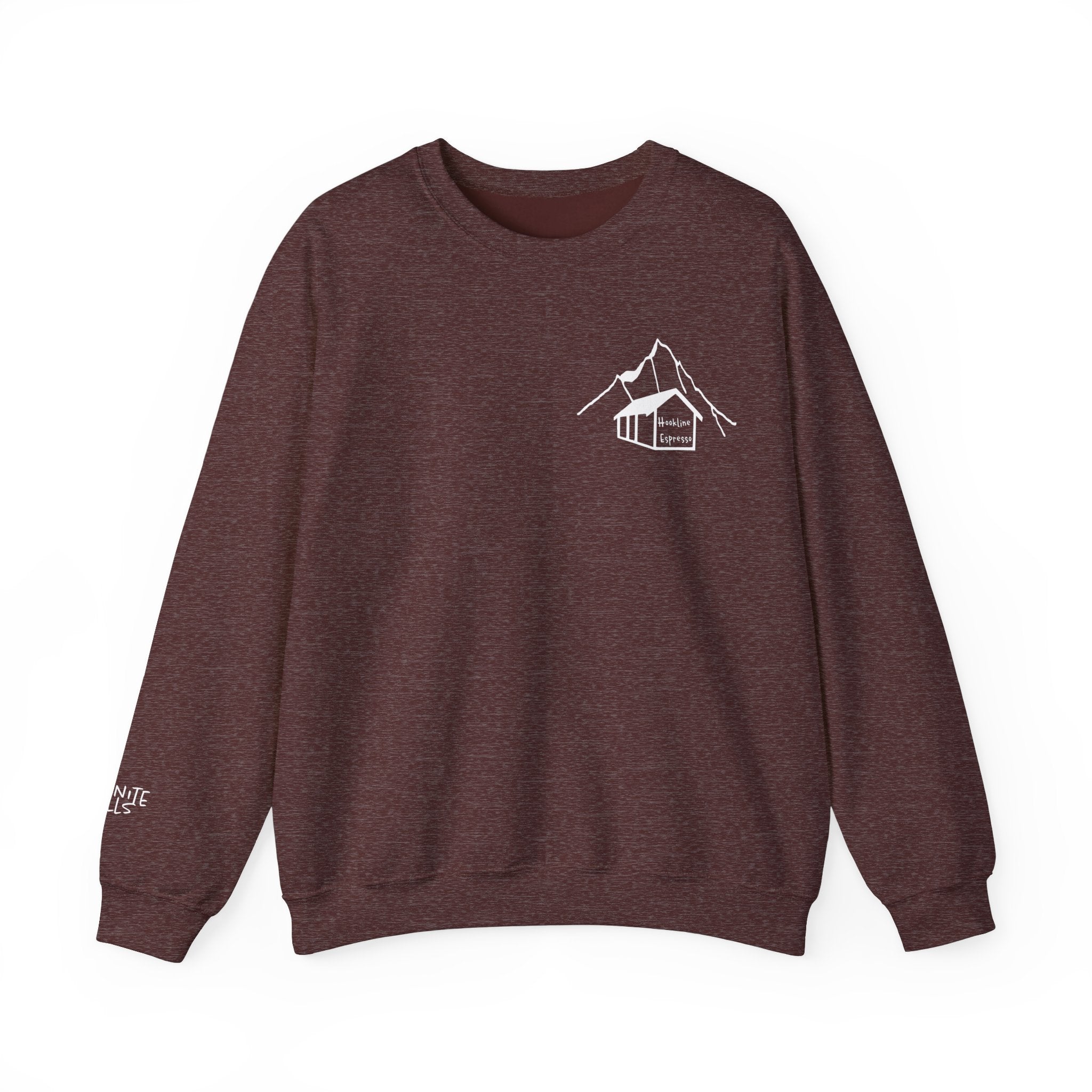 Hookline Small Classic Logo Crewneck Sweatshirt with Granite Falls on the wrist