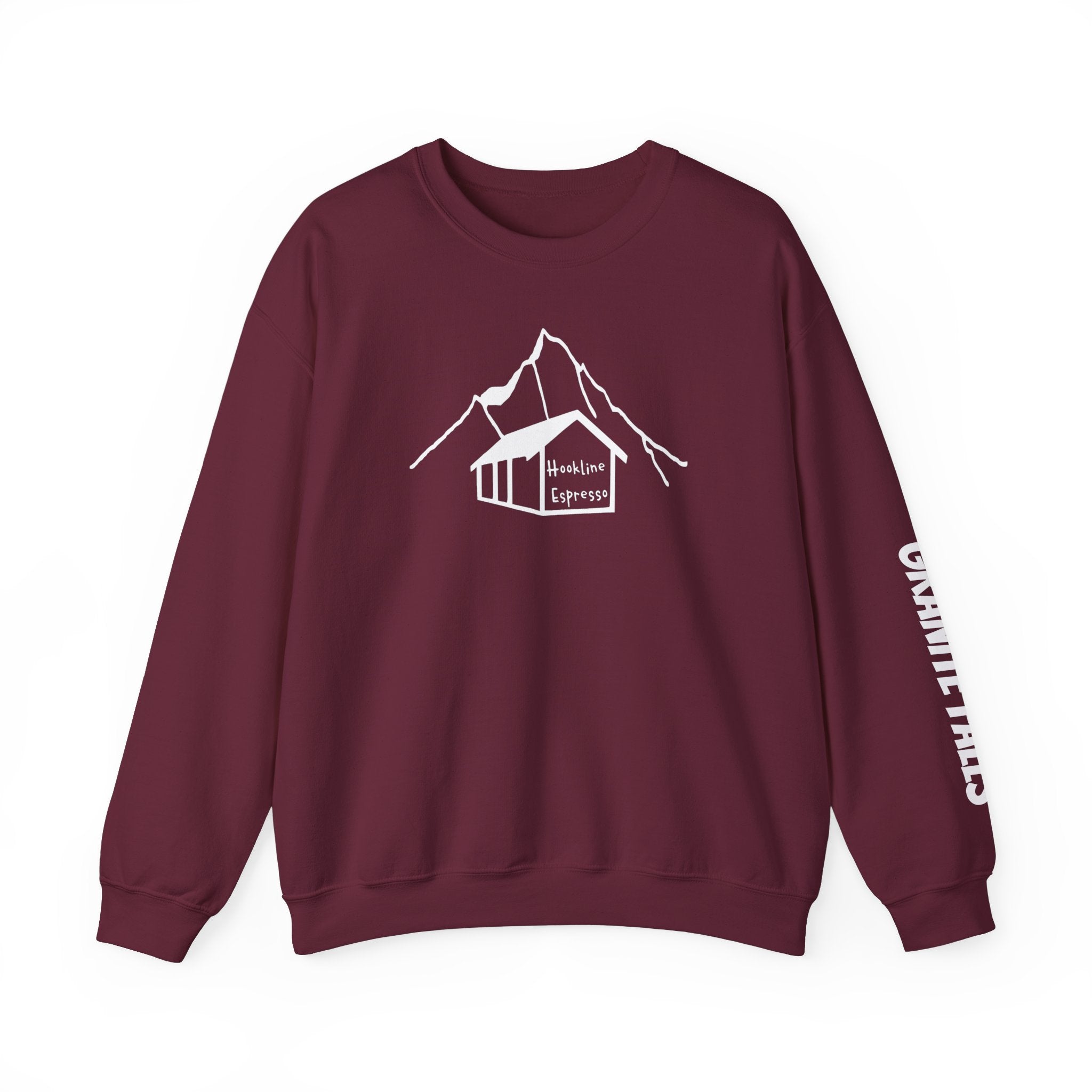 Granite Falls Hookline Sweatshirt with Granite Falls on the sleeve