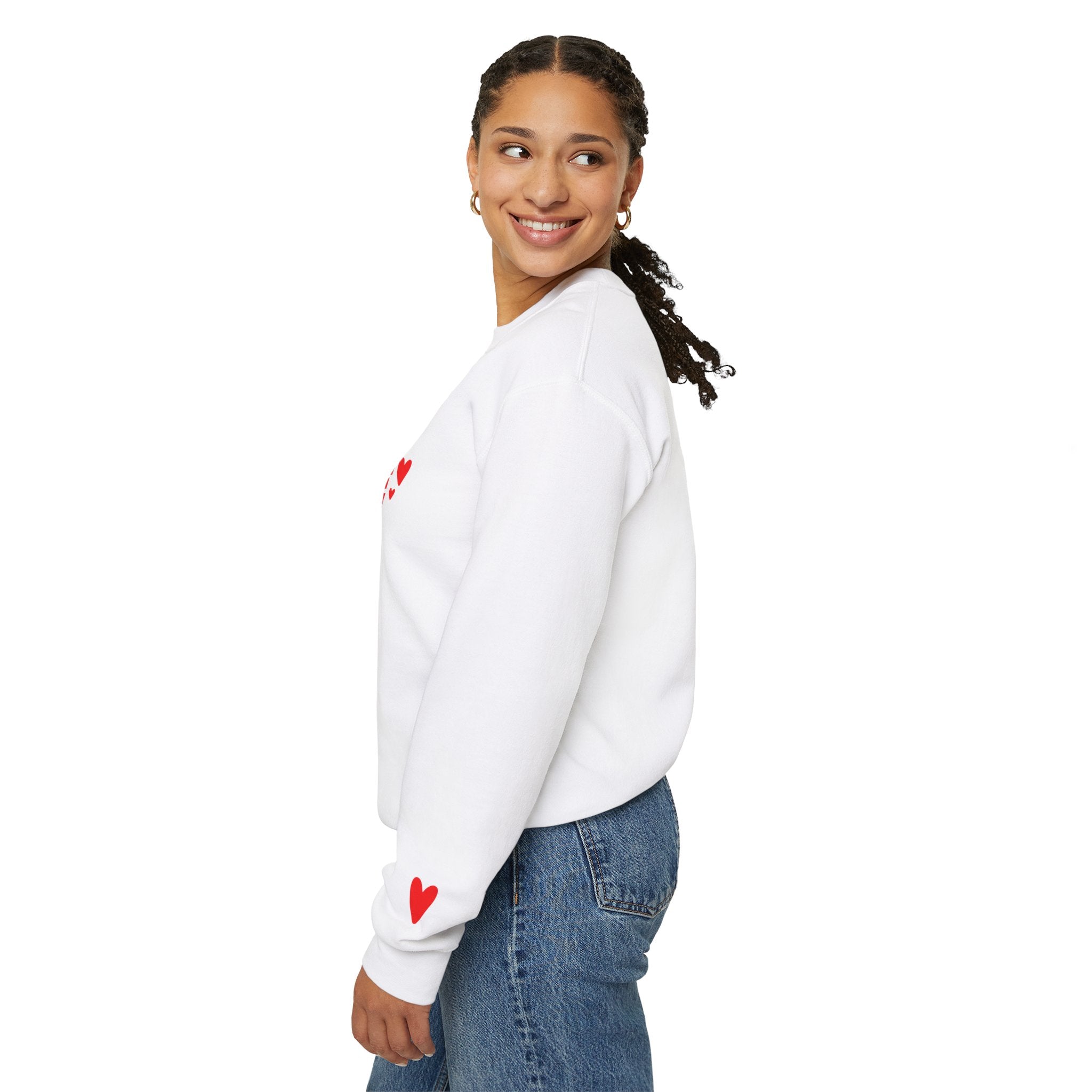 "I Love You More" Sweatshirt with Heart Sleeve Design