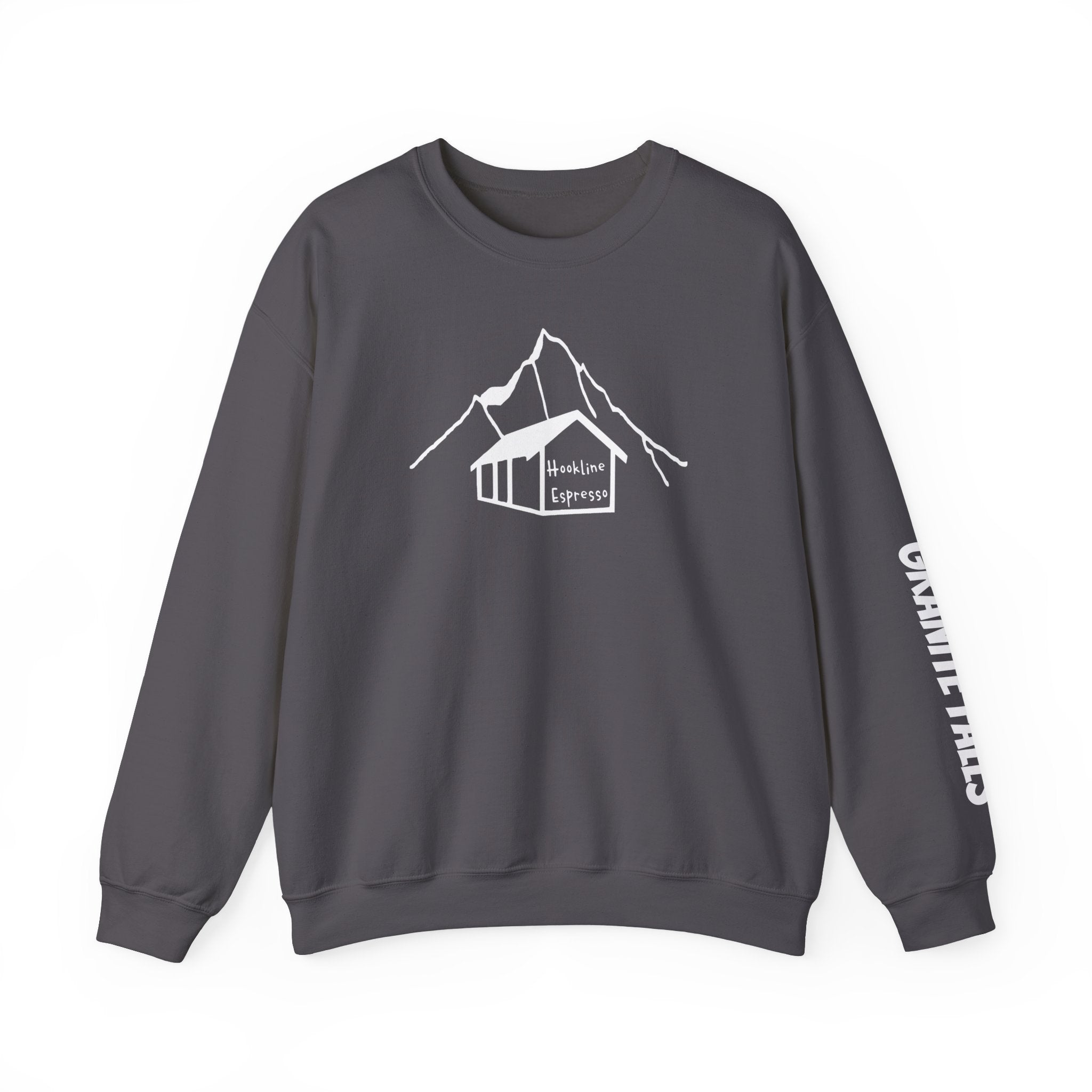 Granite Falls Hookline Sweatshirt with Granite Falls on the sleeve