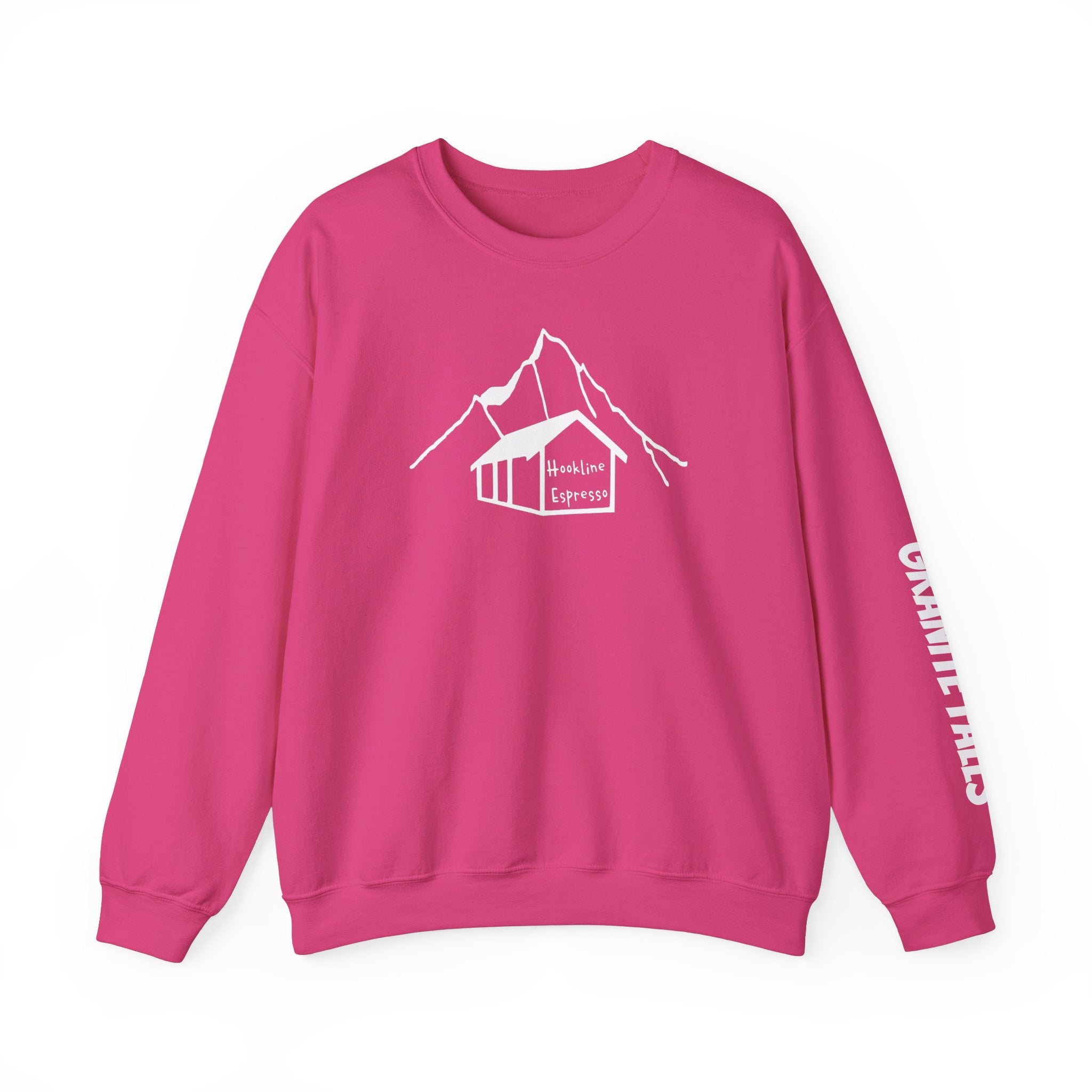 Granite Falls Hookline Sweatshirt with Granite Falls on the sleeve